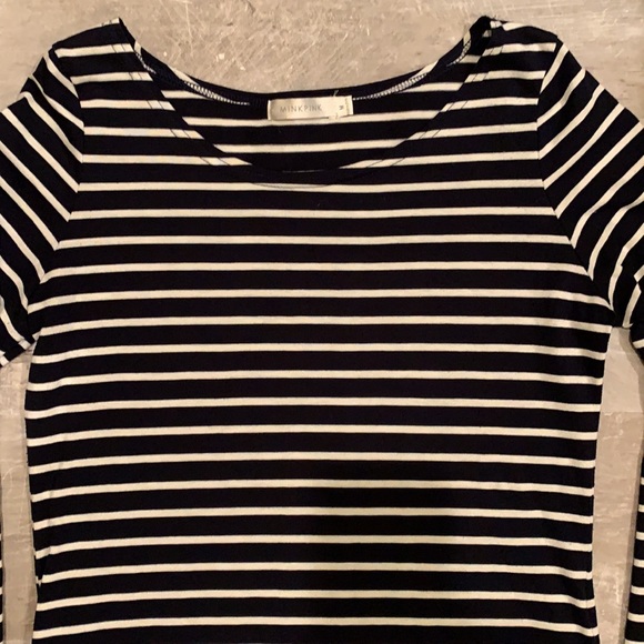 MINKPINK Striped dress leather elbow patches Sz M - Picture 3 of 8